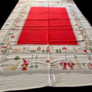 1950s 1960s Midcentury Rayon Print Tablecloth